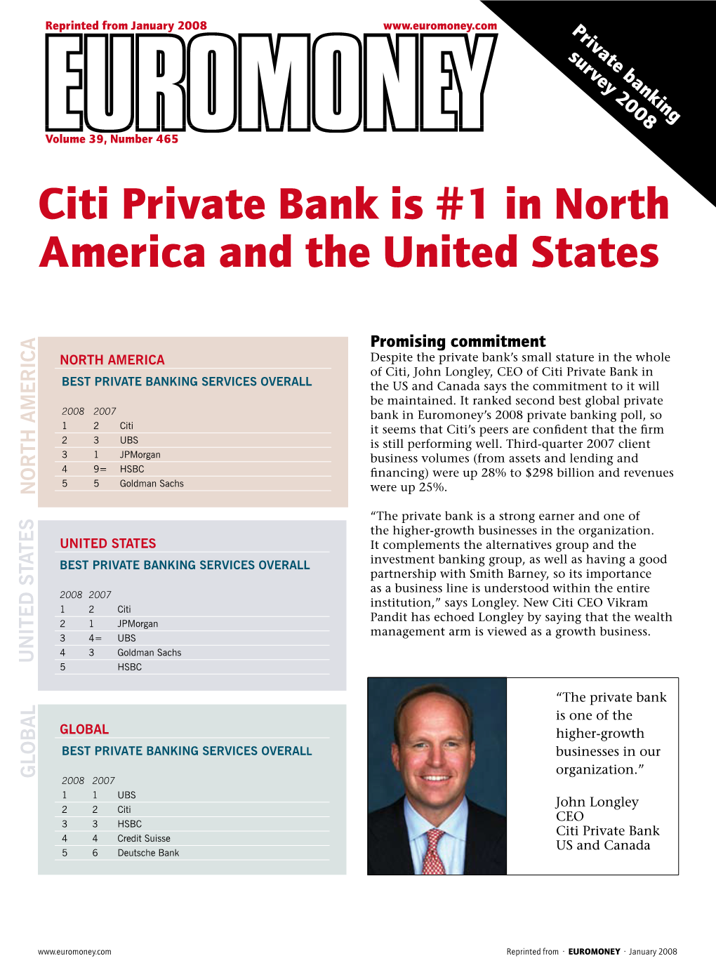 Citi Private Bank Is #1 in North America and the United States