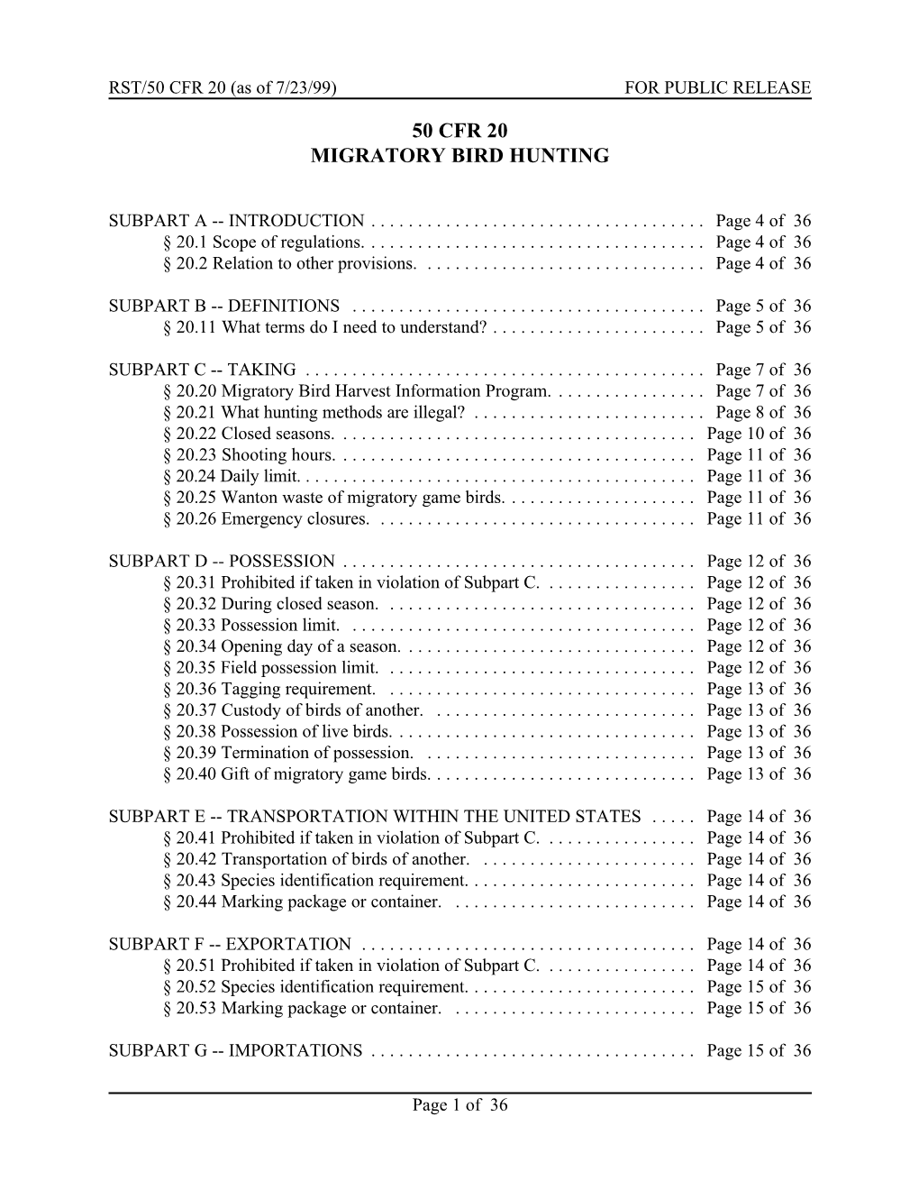 50 Cfr 20 Migratory Bird Hunting