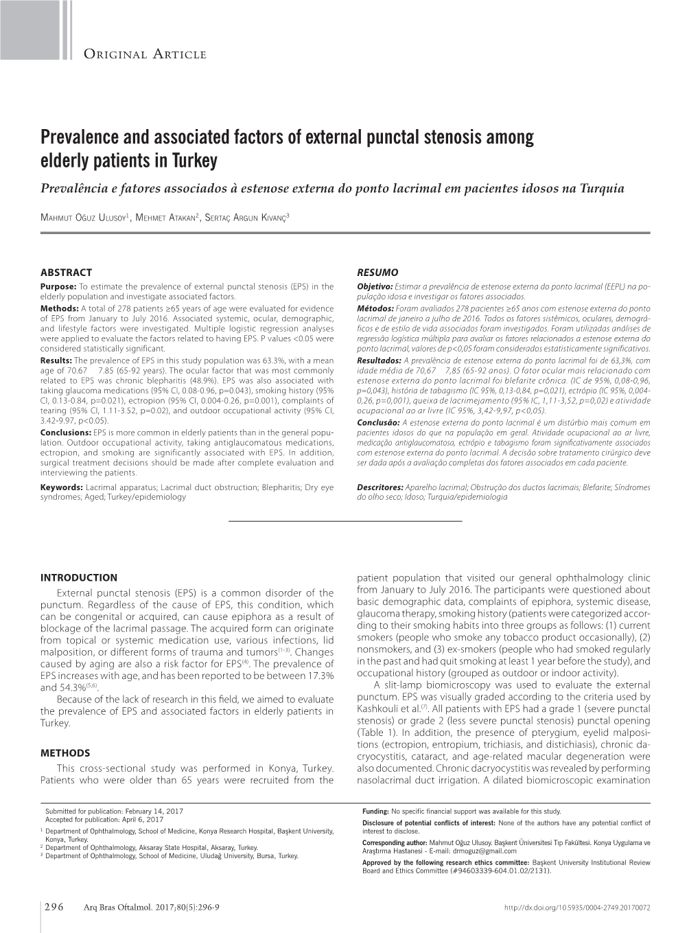 Prevalence and Associated Factors of External Punctal Stenosis Among