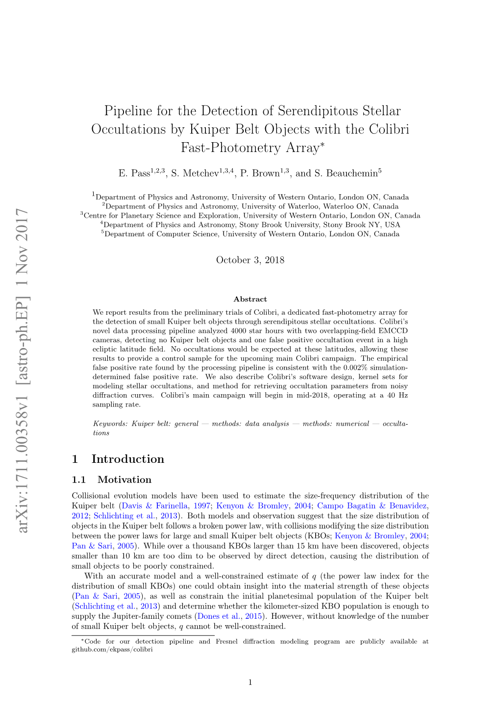 Pipeline for the Detection of Serendipitous Stellar Occultations by Kuiper Belt Objects with the Colibri Fast-Photometry Array∗