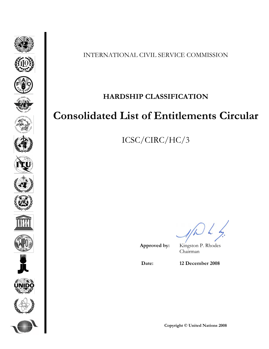 HARDSHIP CLASSIFICATION Consolidated List of Entitlements