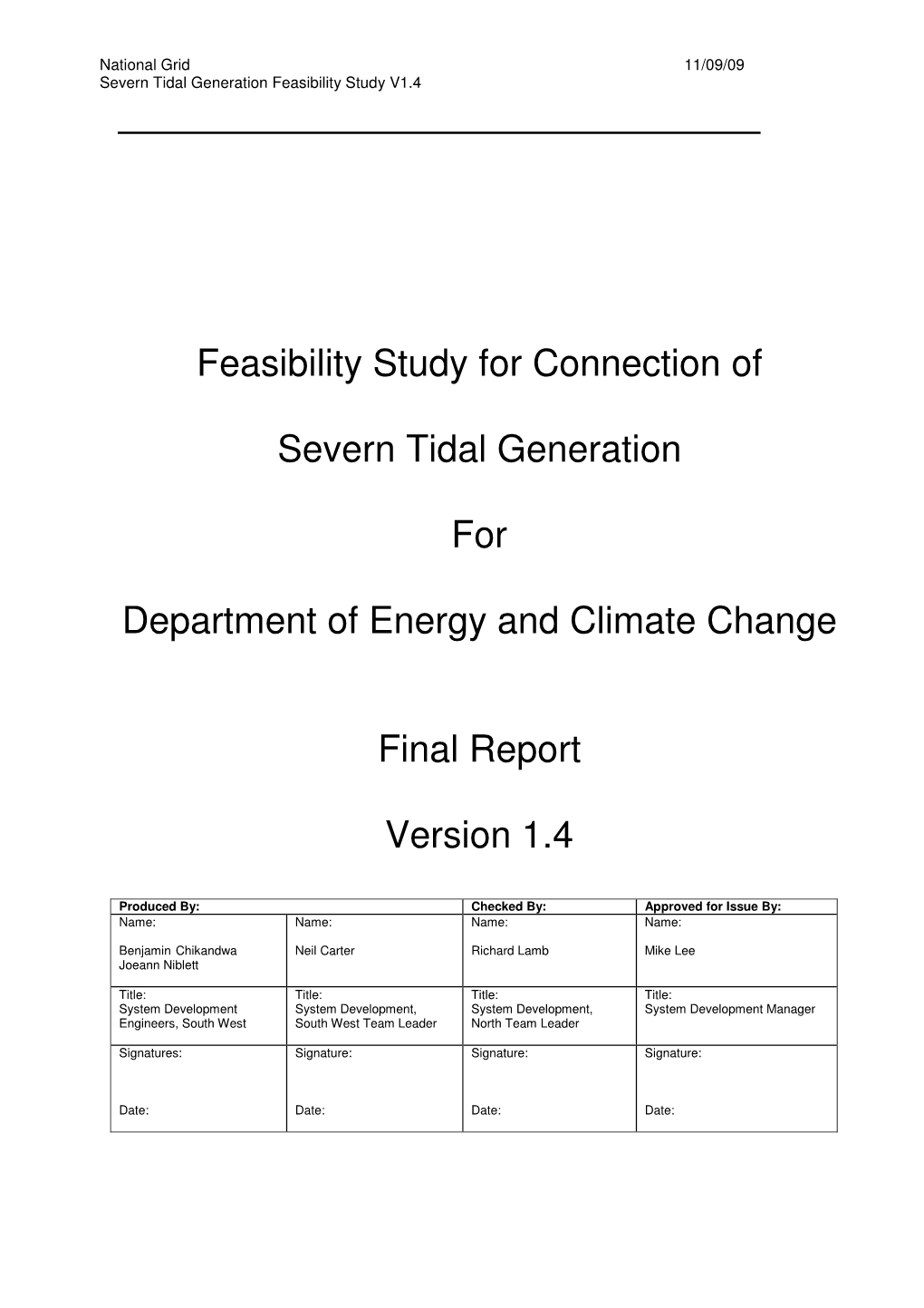 Feasibility Study for Connection of Severn Tidal Generation