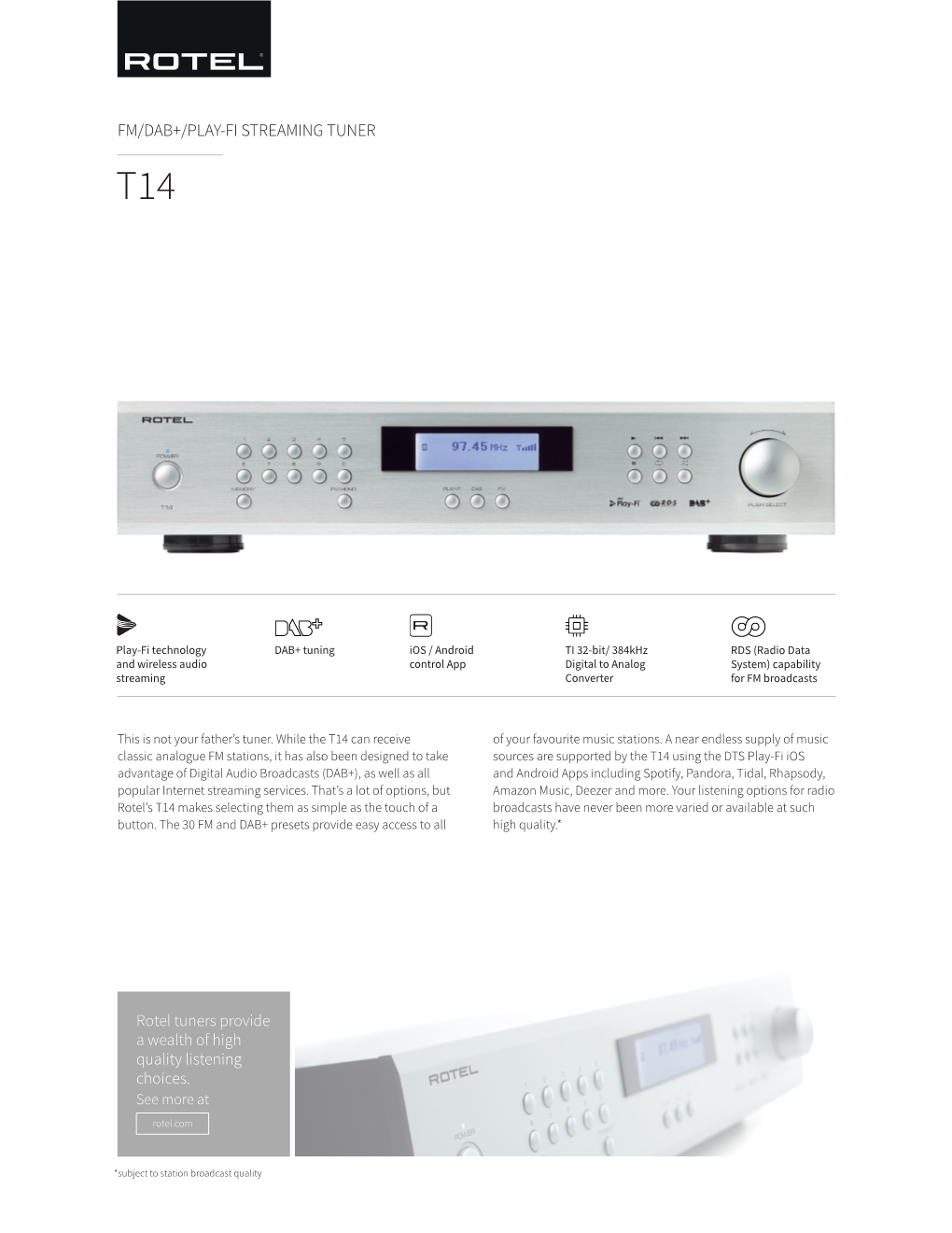 Fm/Dab+/Play-Fi Streaming Tuner T14