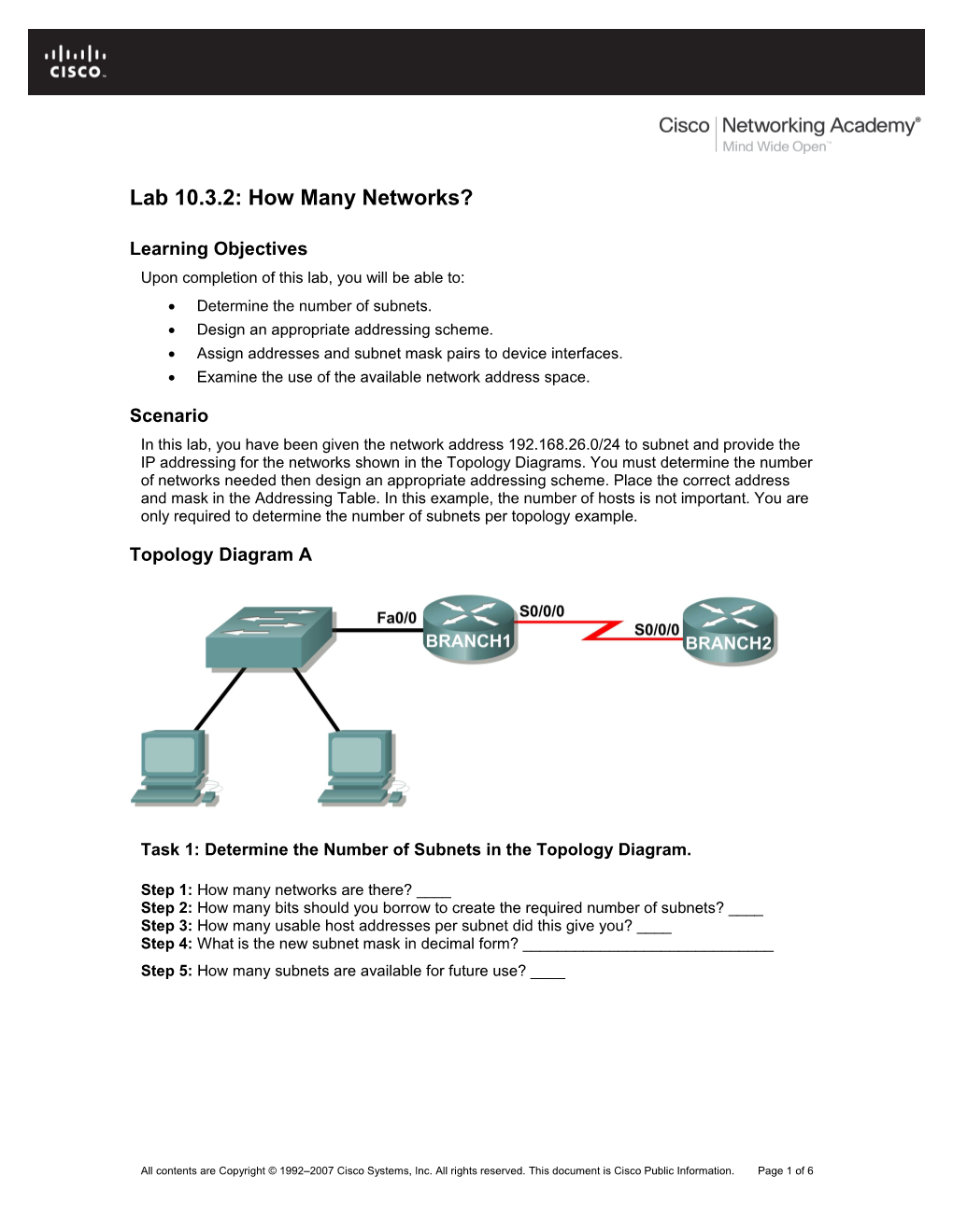 Network Fundamentals: Planning and Cabling Networks Lab 10.3.2 How Many Networks?