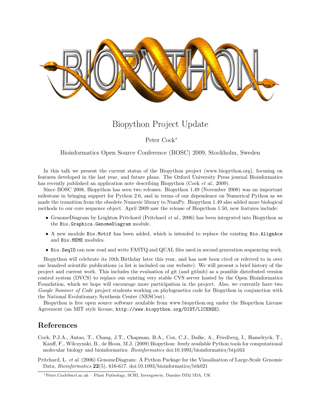 Biopython Project Update