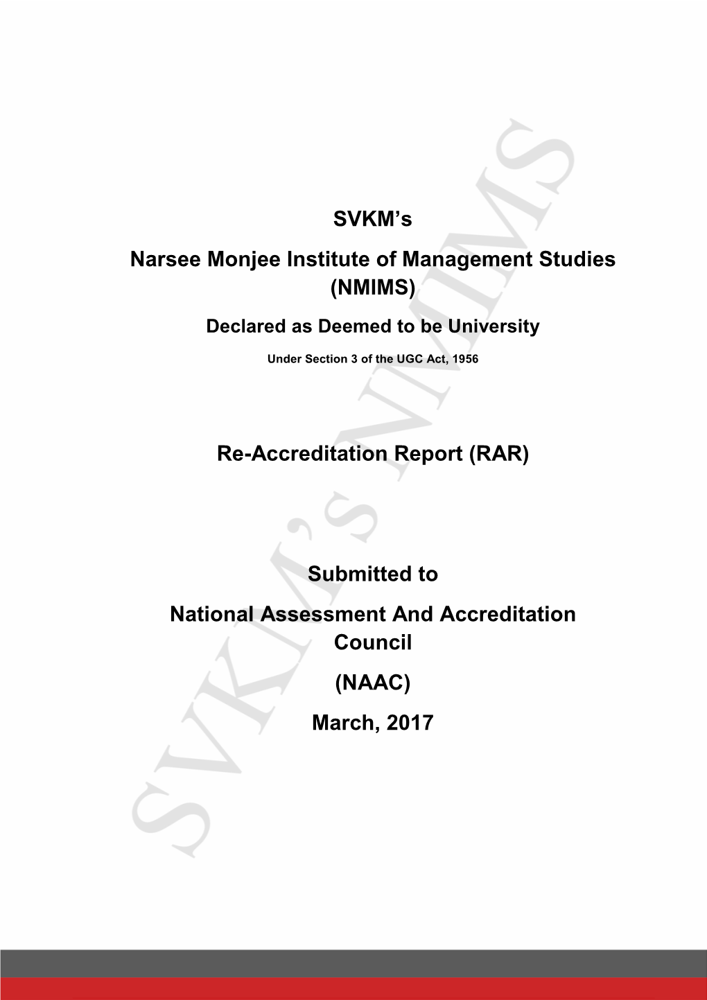 SVKM's Narsee Monjee Institute of Management Studies (NMIMS) Re