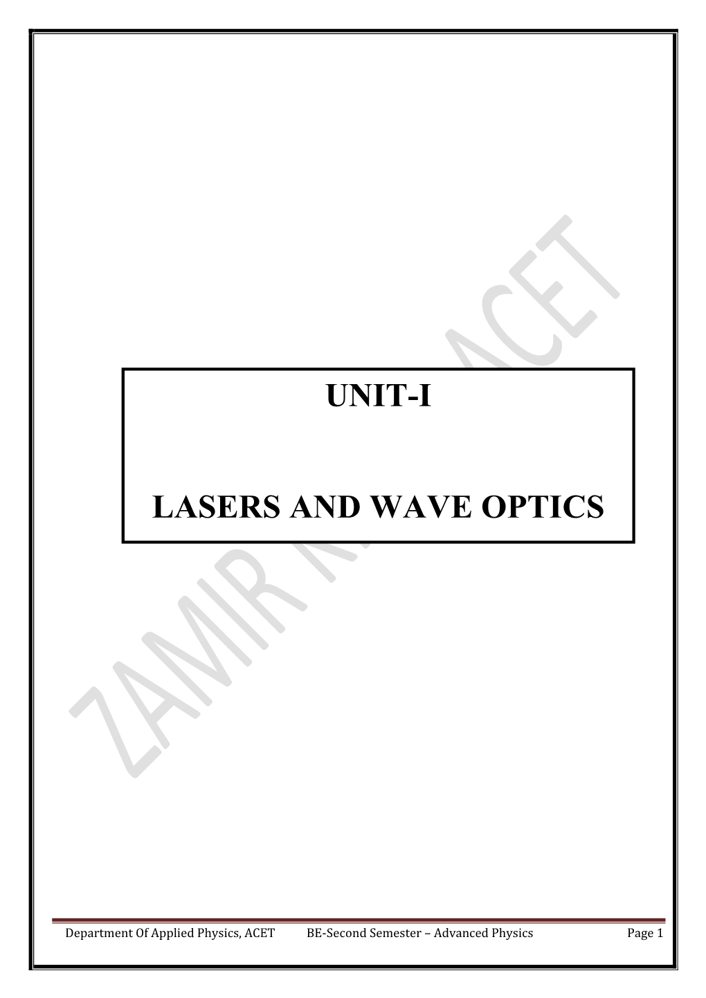 Unit-I Lasers and Wave Optics