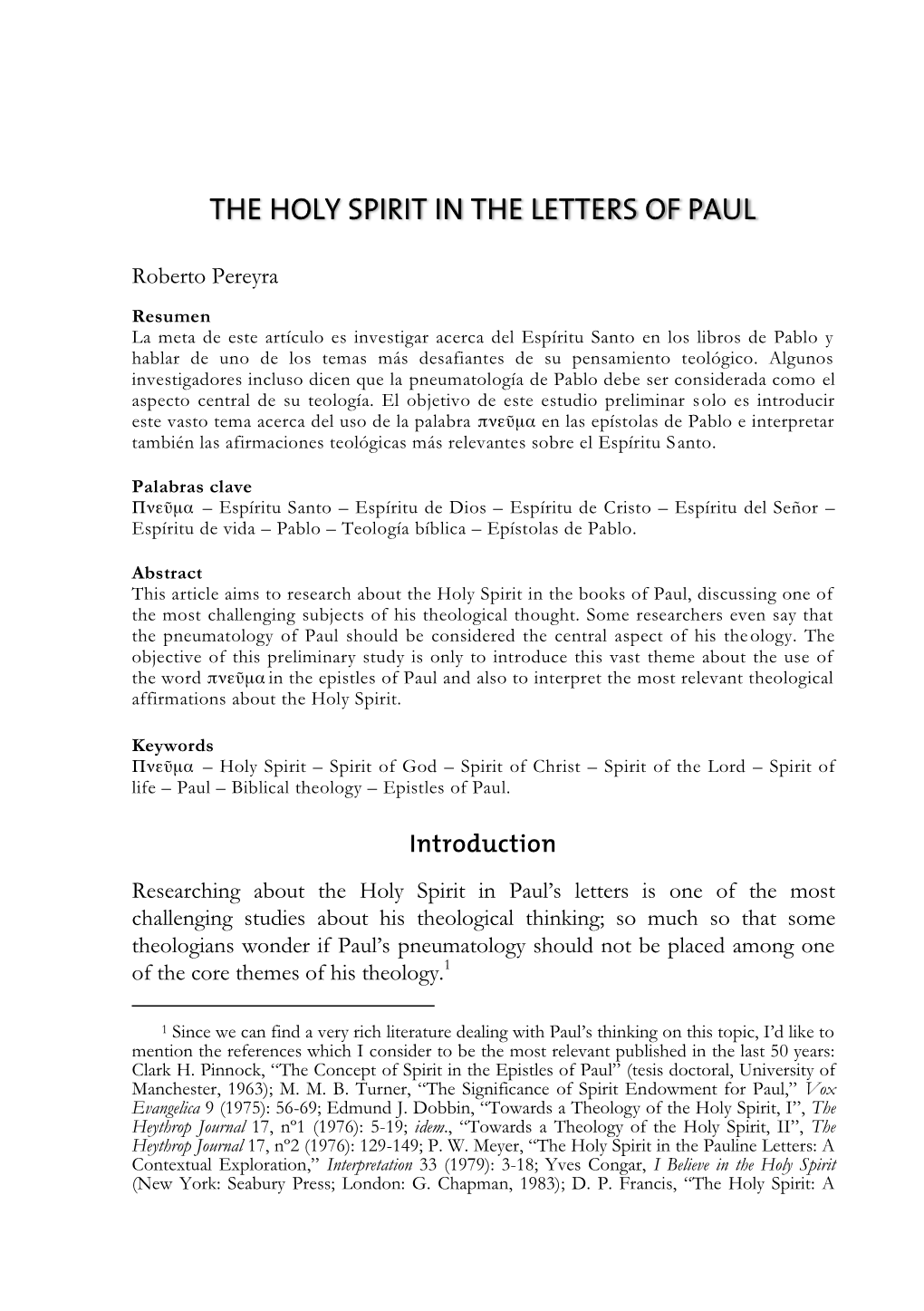 The Holy Spirit in the Letters of Paul