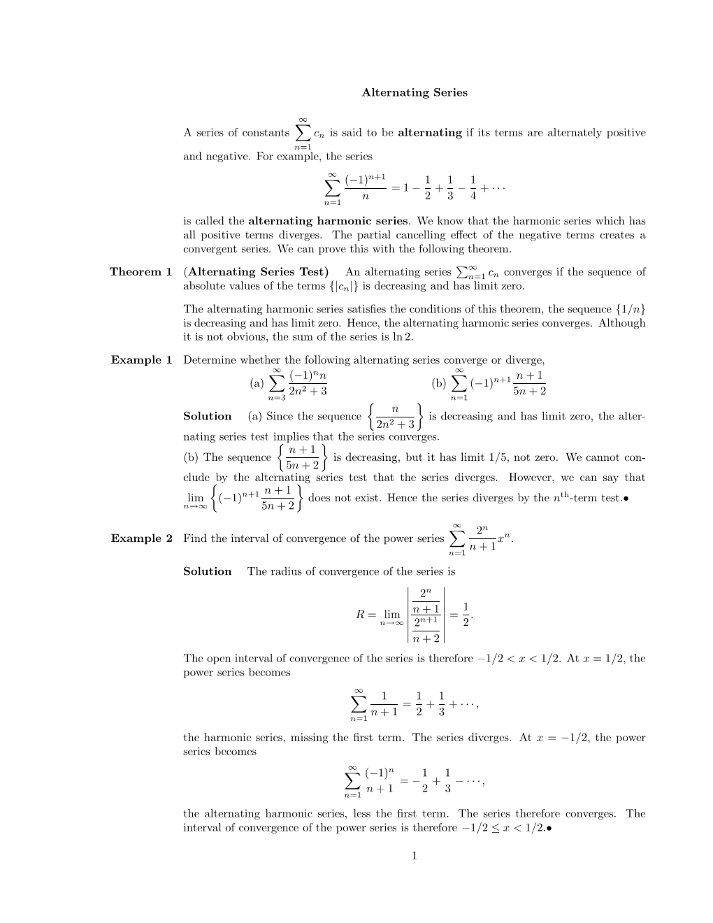 Alternating Series a Series of Constants ∑ Cn Is Said to Be