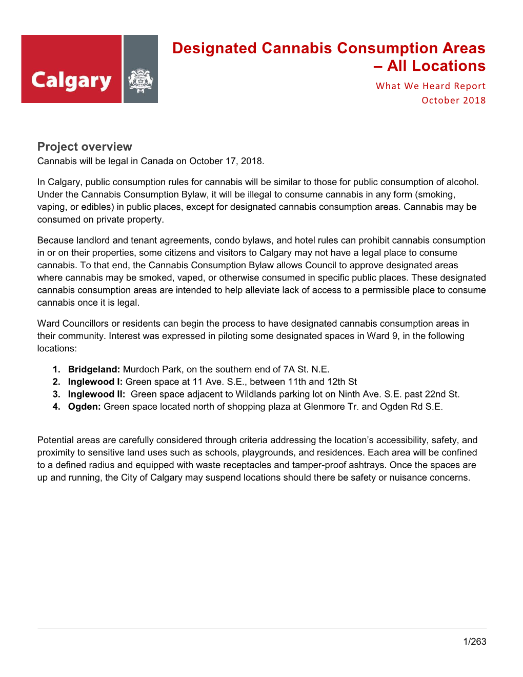 Designated Cannabis Consumption Areas – All Locations What We Heard Report October 2018