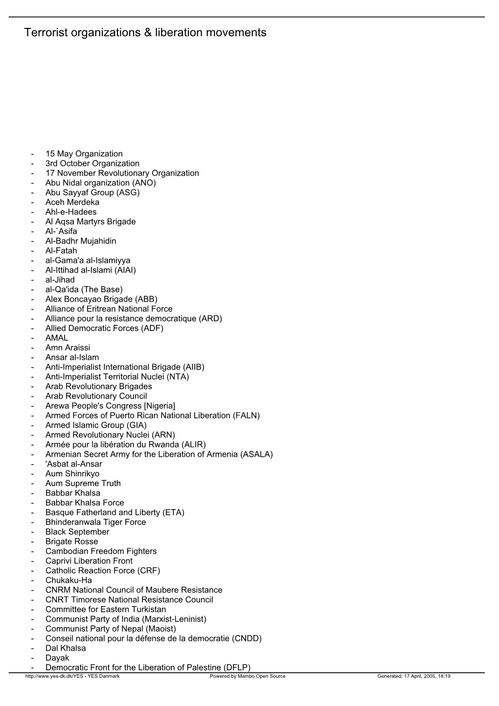 Terrorist Organizations & Liberation Movements