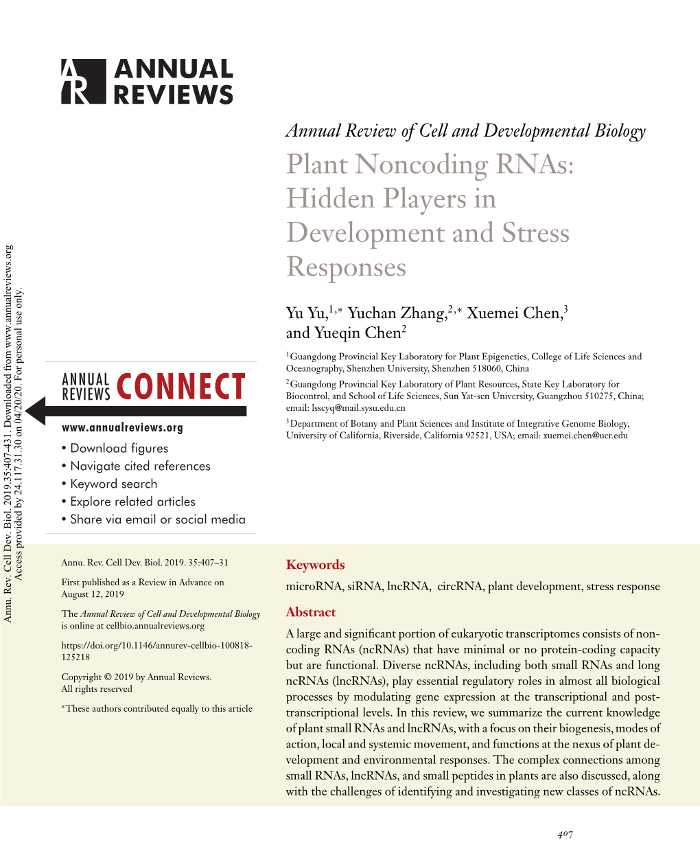 Plant Noncoding Rnas: Hidden Players in Development and Stress Responses