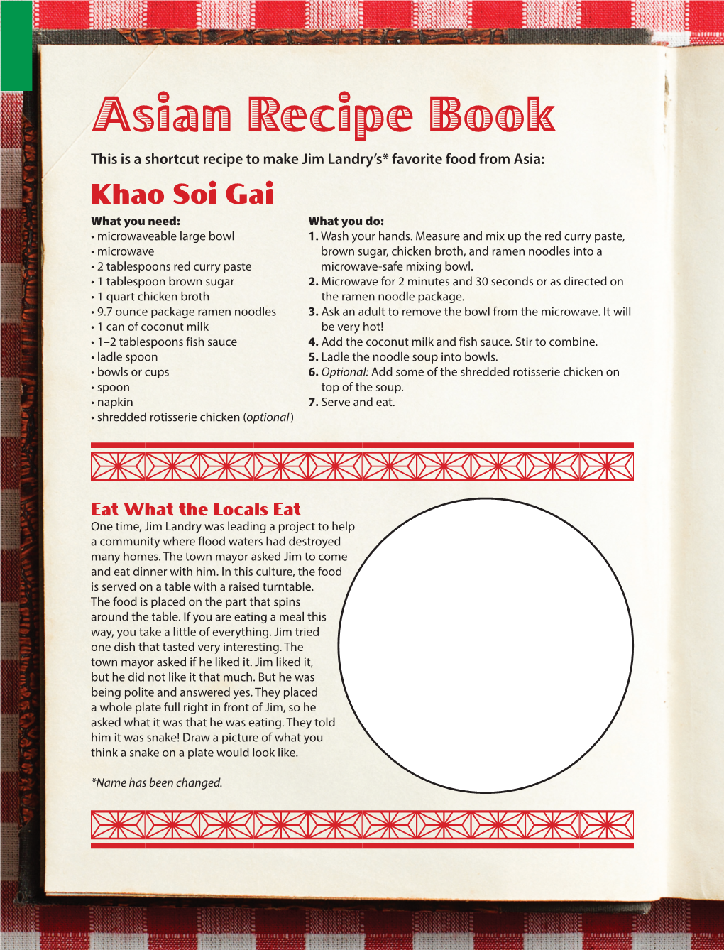 Asian Recipe Book This Is a Shortcut Recipe to Make Jim Landry’S* Favorite Food from Asia: Khao Soi Gai What You Need: What You Do: • Microwaveable Large Bowl 1