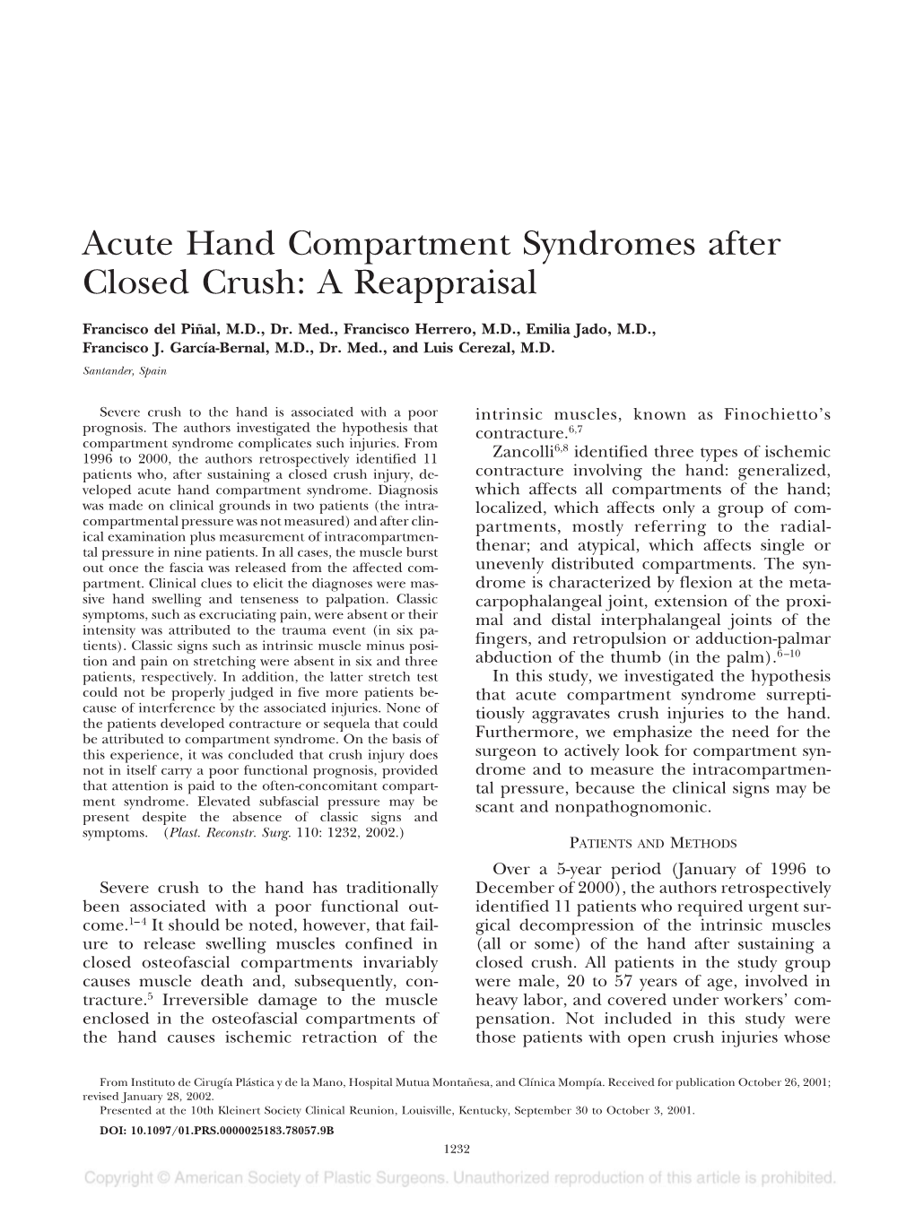 Acute Hand Compartment Syndromes After Closed Crush: a Reappraisal