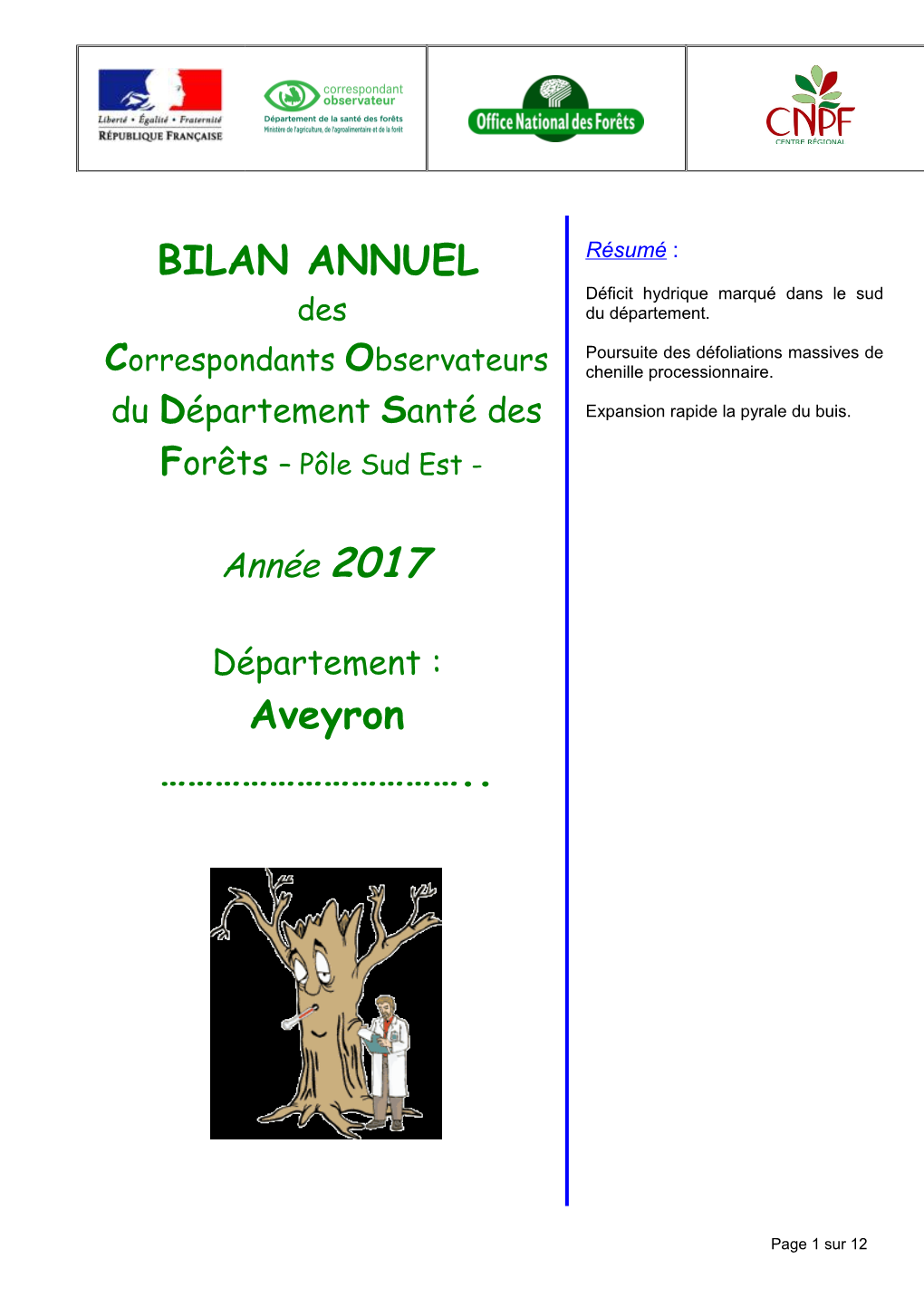 BILAN ANNUEL Aveyron ……………………………