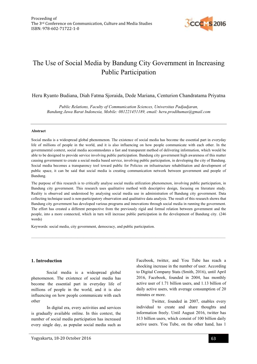 The Use of Social Media by Bandung City Government in Increasing Public Participation