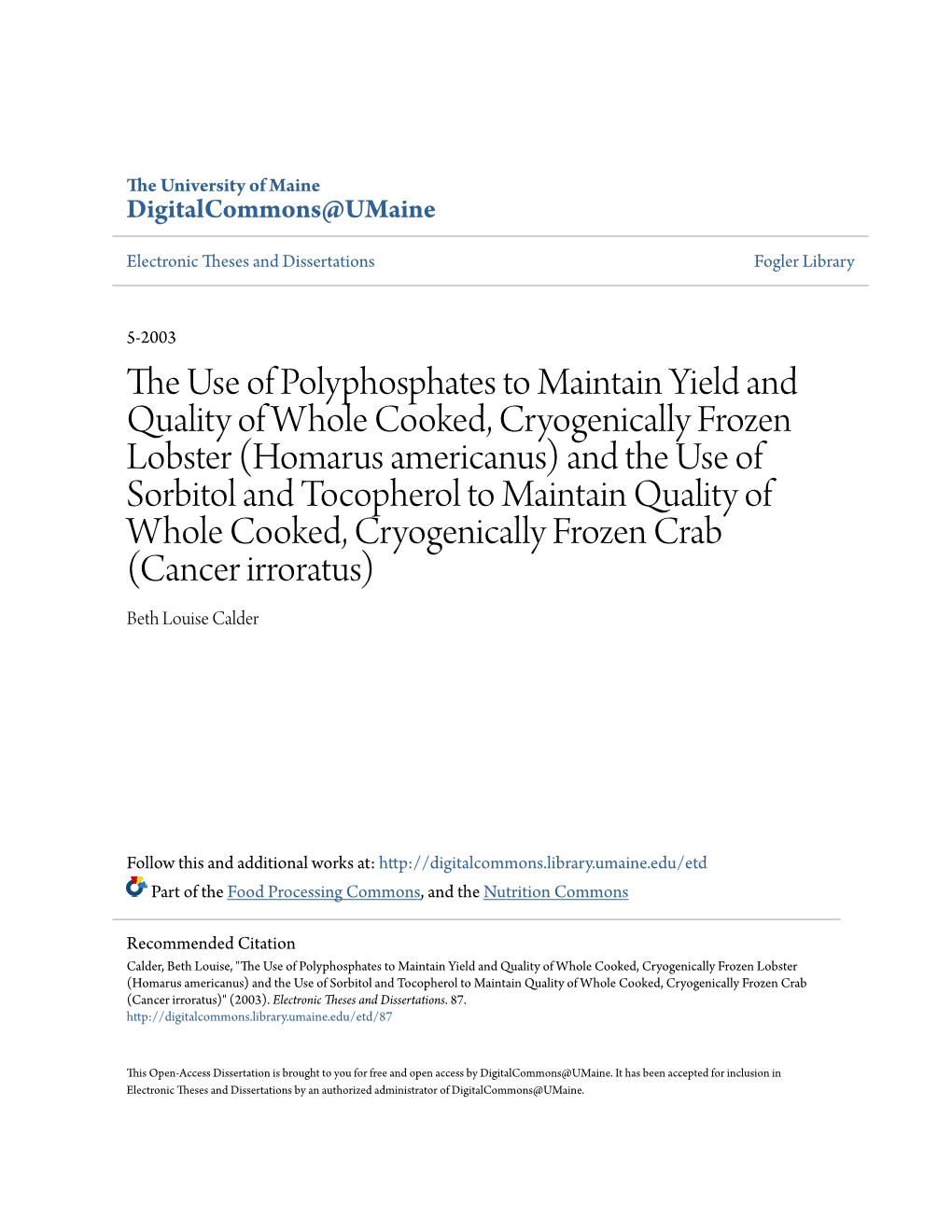 The Use of Polyphosphates to Maintain Yield and Quality of Whole