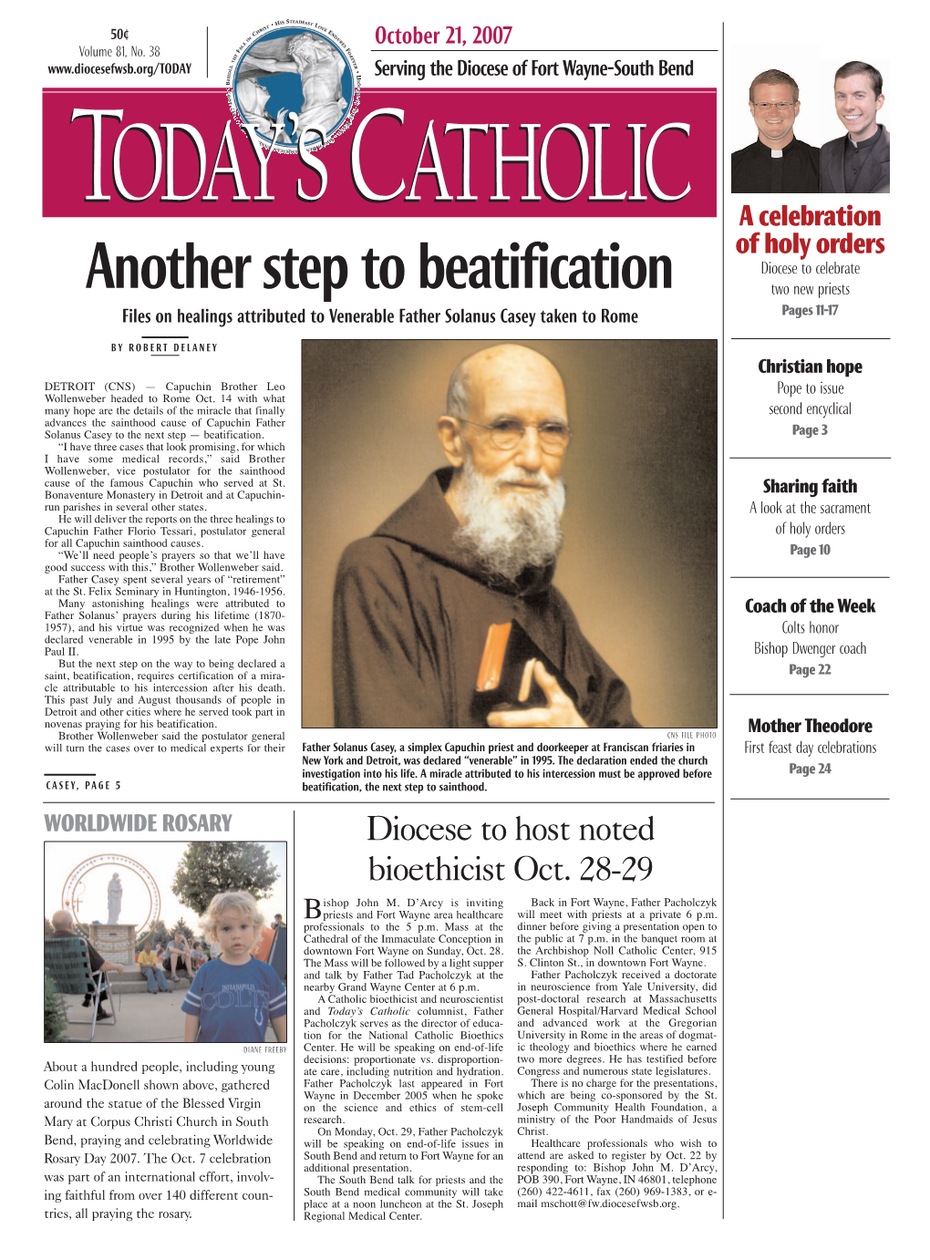 Another Step to Beatification Two New Priests Files on Healings Attributed to Venerable Father Solanus Casey Taken to Rome Pages 11-17