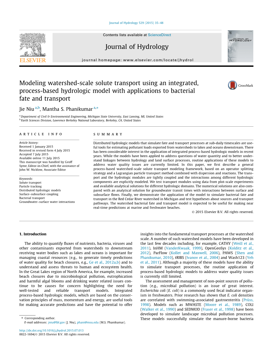 Modeling Watershed-Scale Solute Transport Using an Integrated