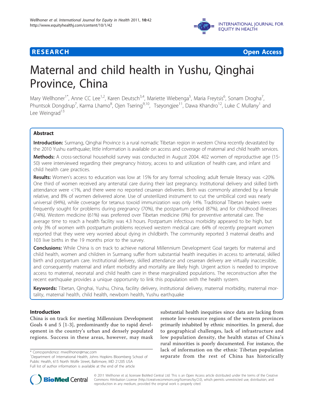 Maternal and Child Health in Yushu, Qinghai Province, China