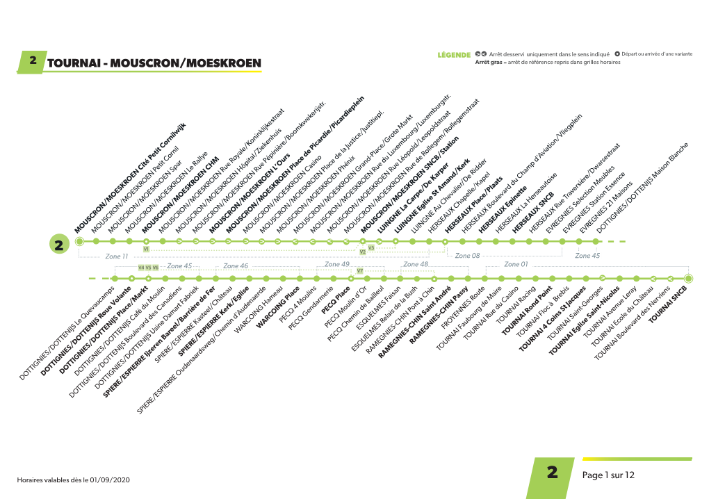 2 TOURNAI - MOUSCRON/MOESKROEN Arrêt Gras = Arrêt De Référence Repris Dans Grilles Horaires