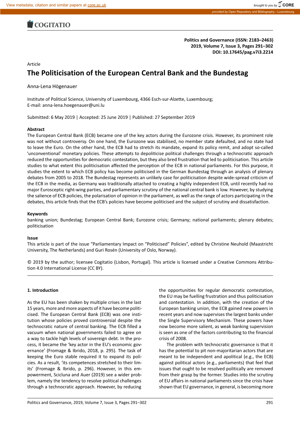 The Politicisation of the European Central Bank and the Bundestag