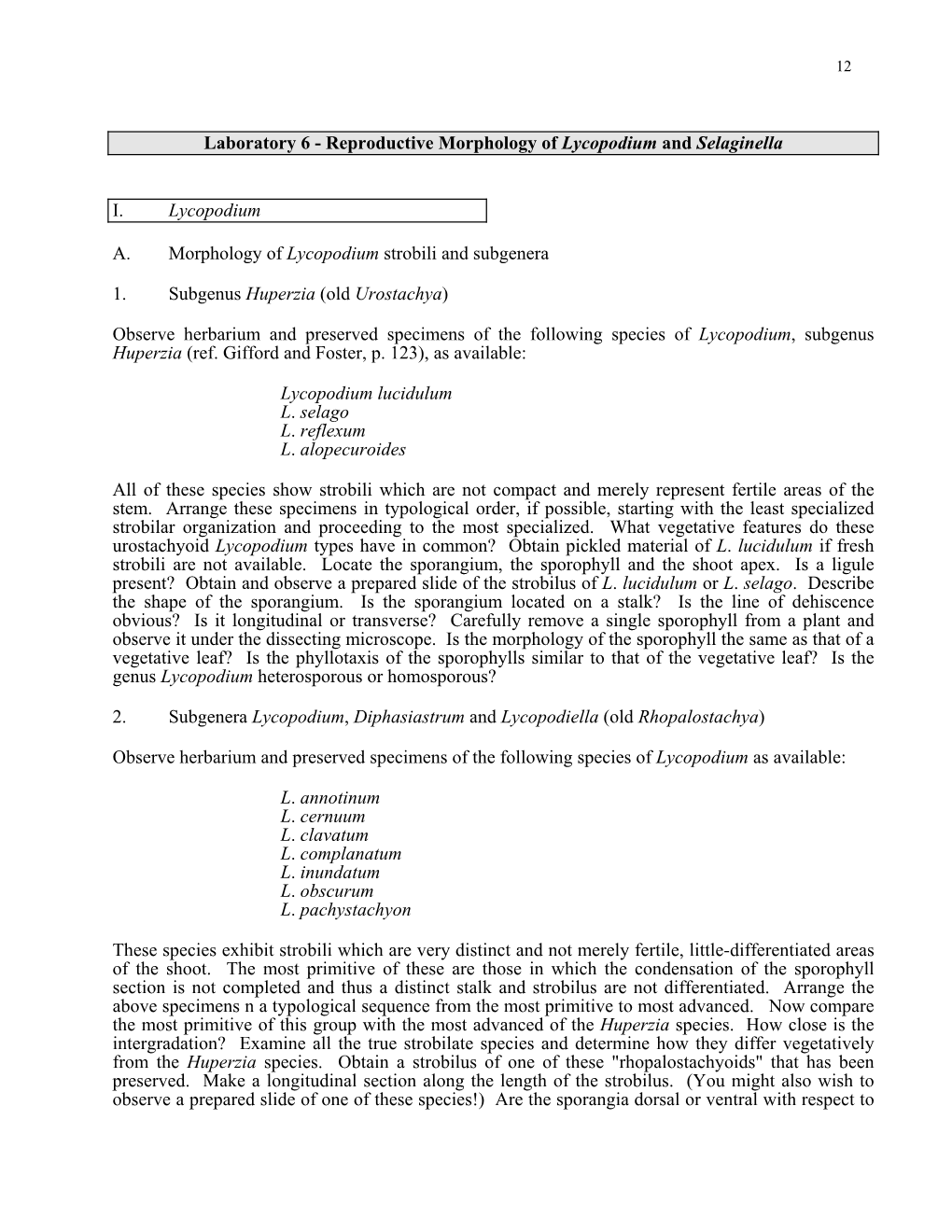 Reproductive Morphology of Lycopodium and Selaginella I