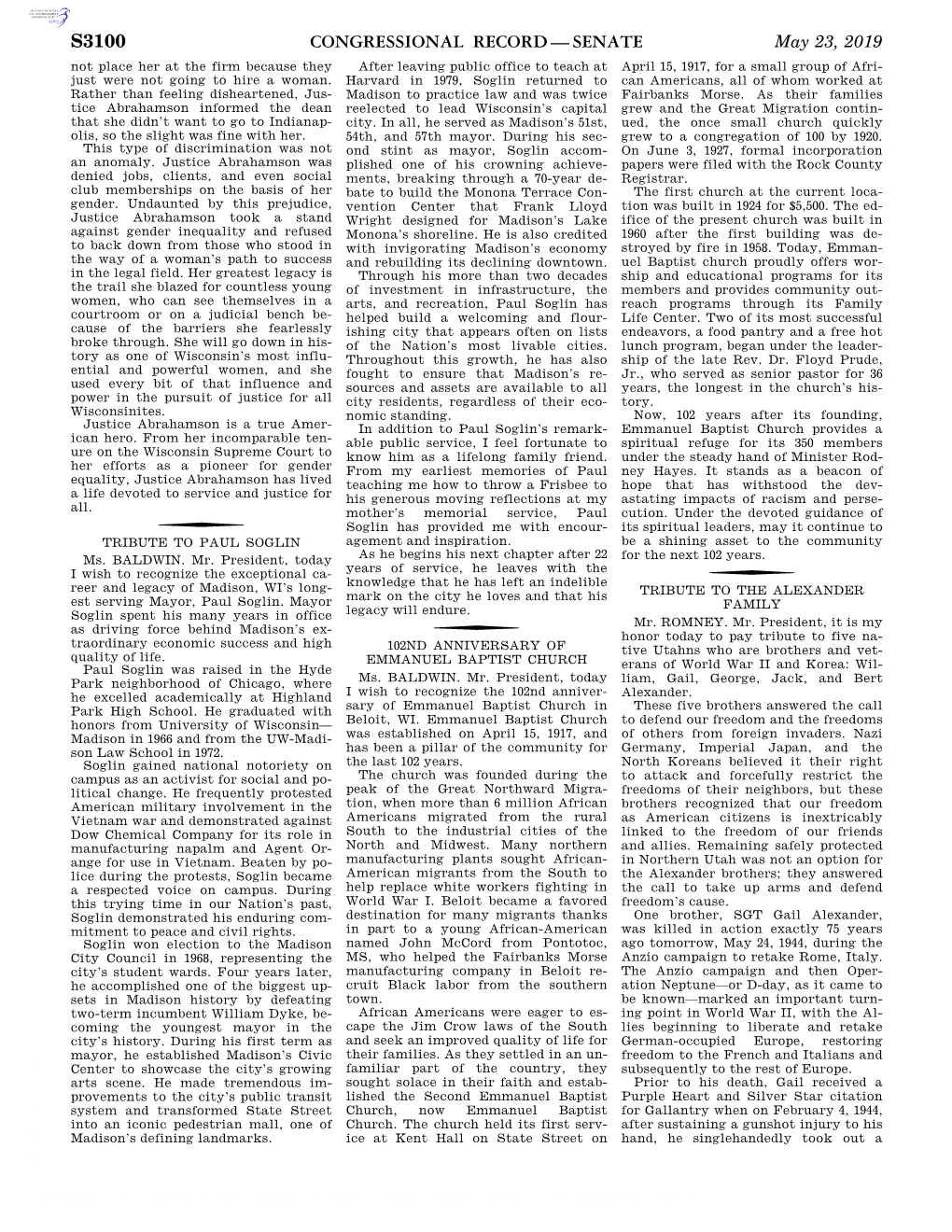 Congressional Record—Senate S3100