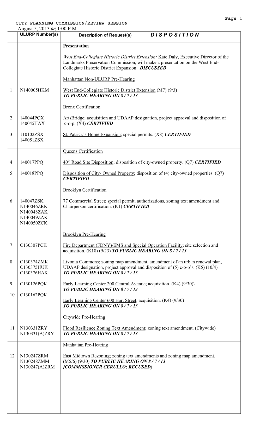 Review Session Disposition Sheet