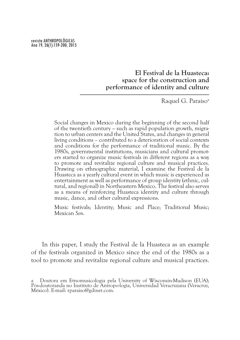 El Festival De La Huasteca: Space for the Construction and Performance of Identity and Culture