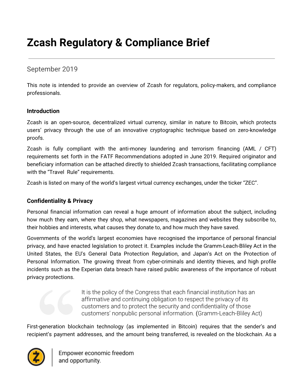 Zcash Regulatory & Compliance Brief