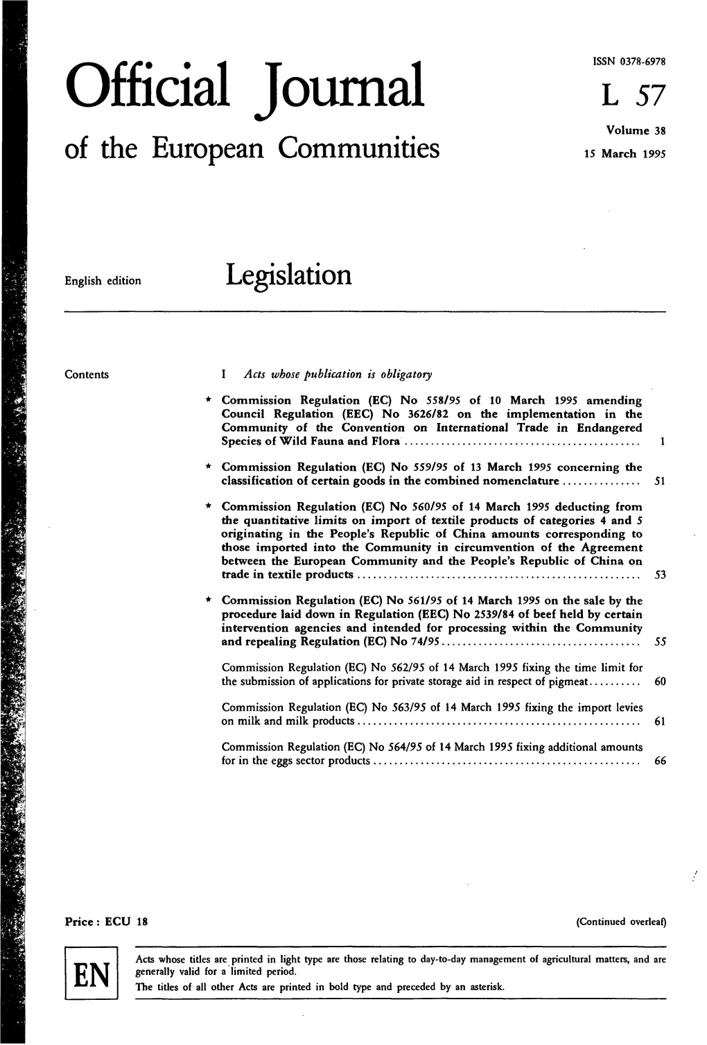 Official Journal L 57 Volume 38 of the European Communities 15 March 1995