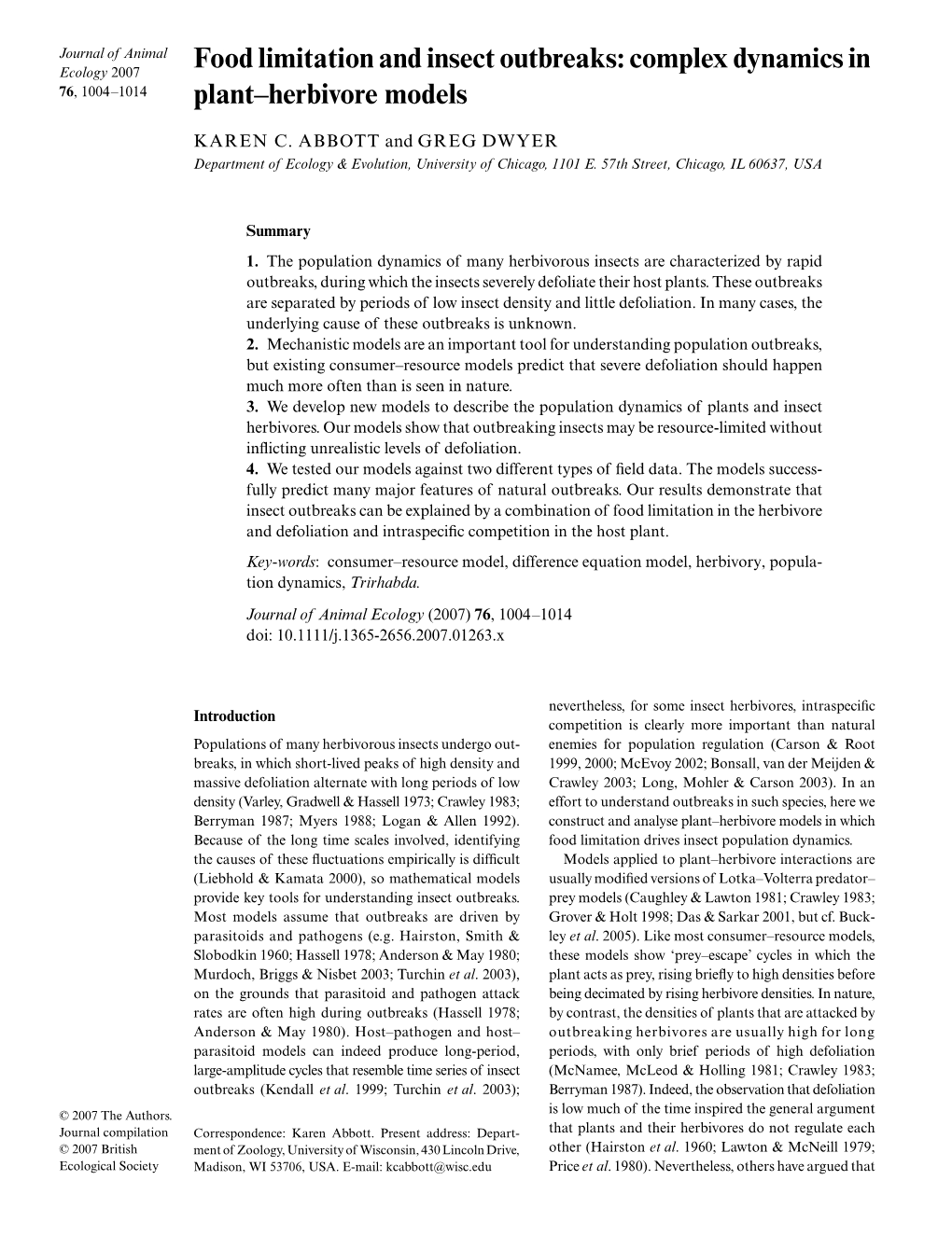 Food Limitation and Insect Outbreaks: Complex Dynamics in Plant