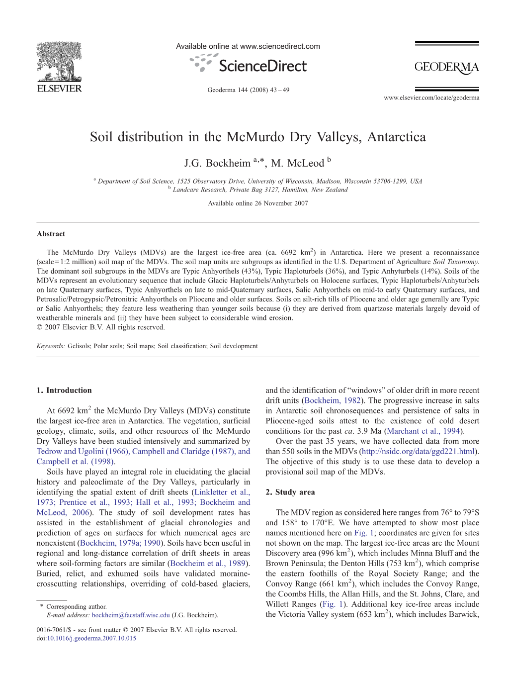 Soil Distribution in the Mcmurdo Dry Valleys, Antarctica ⁎ J.G