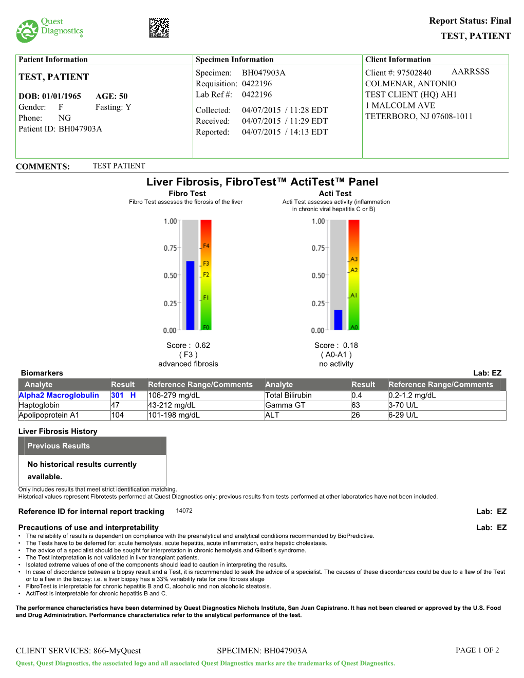 Liver Fibrosis, Fibrotest™ Actitest™ Panel