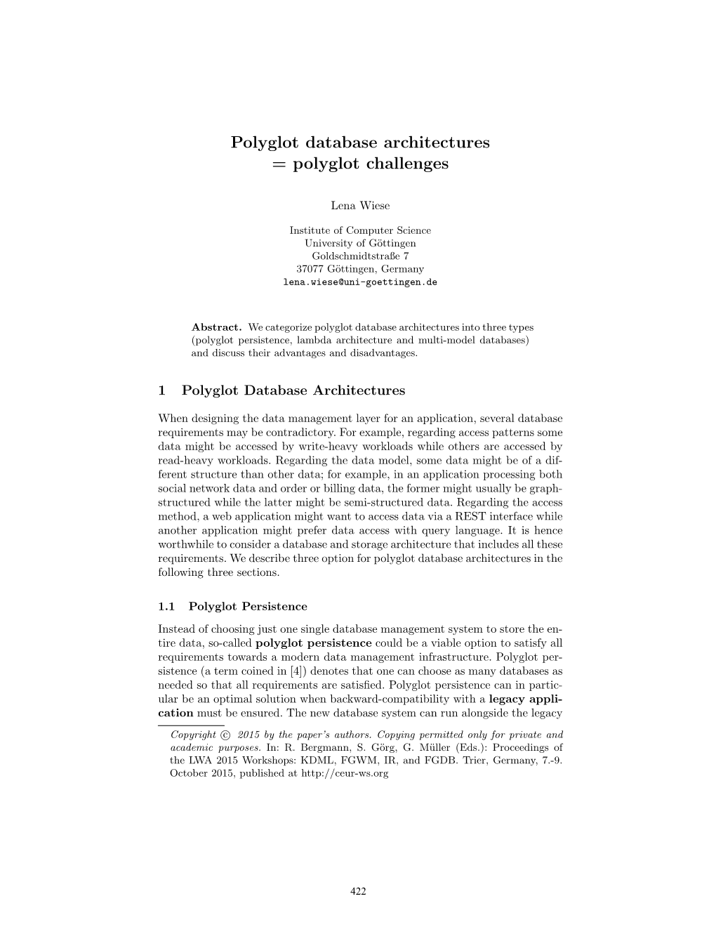 Polyglot Database Architectures = Polyglot Challenges