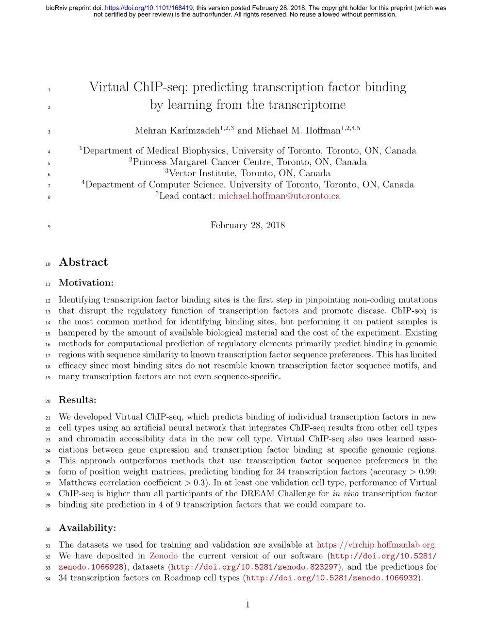 Virtual Chip-Seq: Predicting Transcription Factor Binding