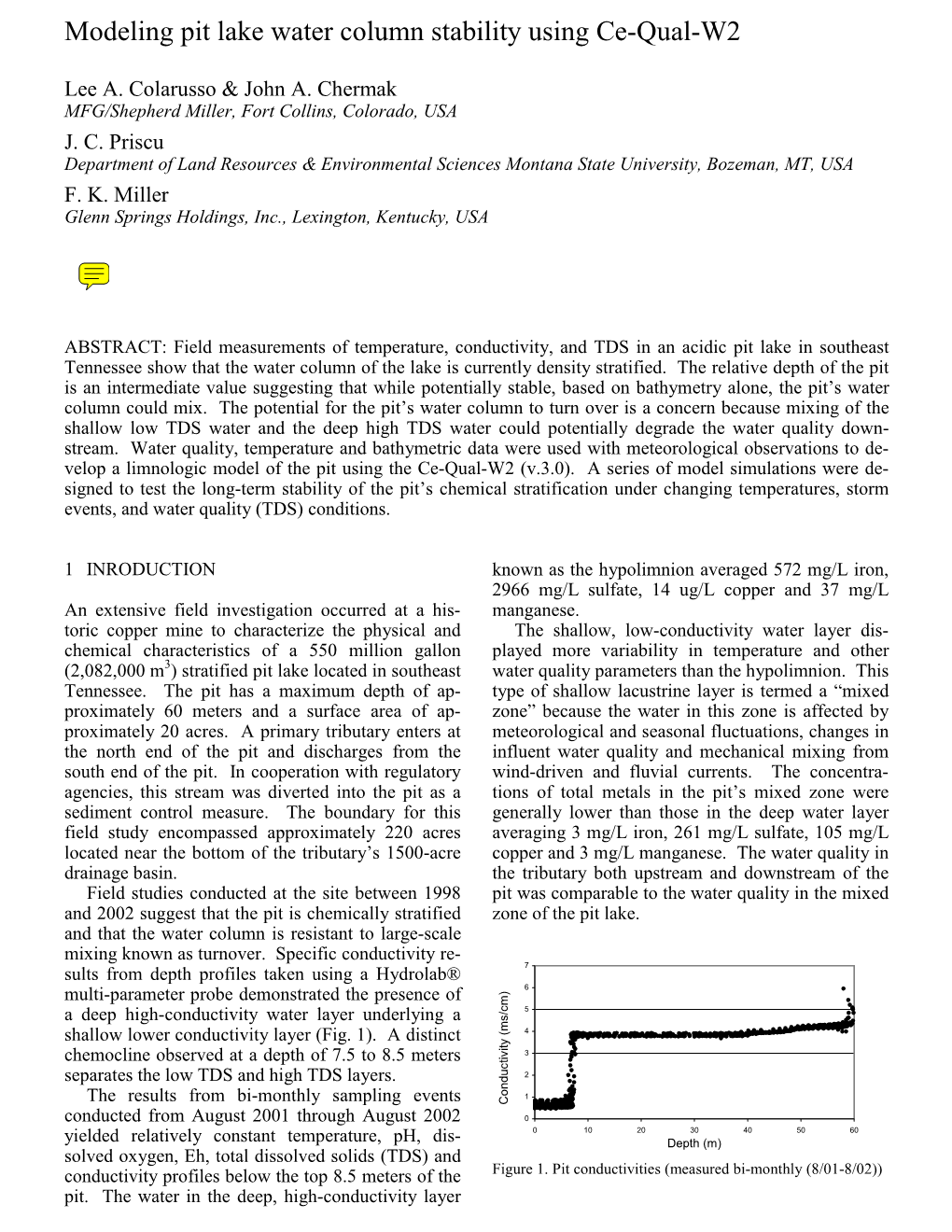 Modeling Pit Lake Water Column Stability Using Ce-Qual-W2