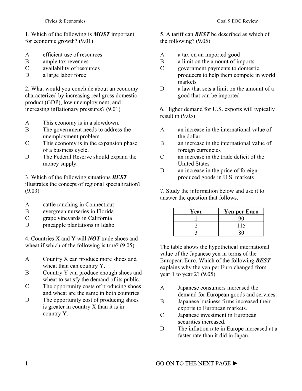 Civics & Economics Goal 9 EOC Review