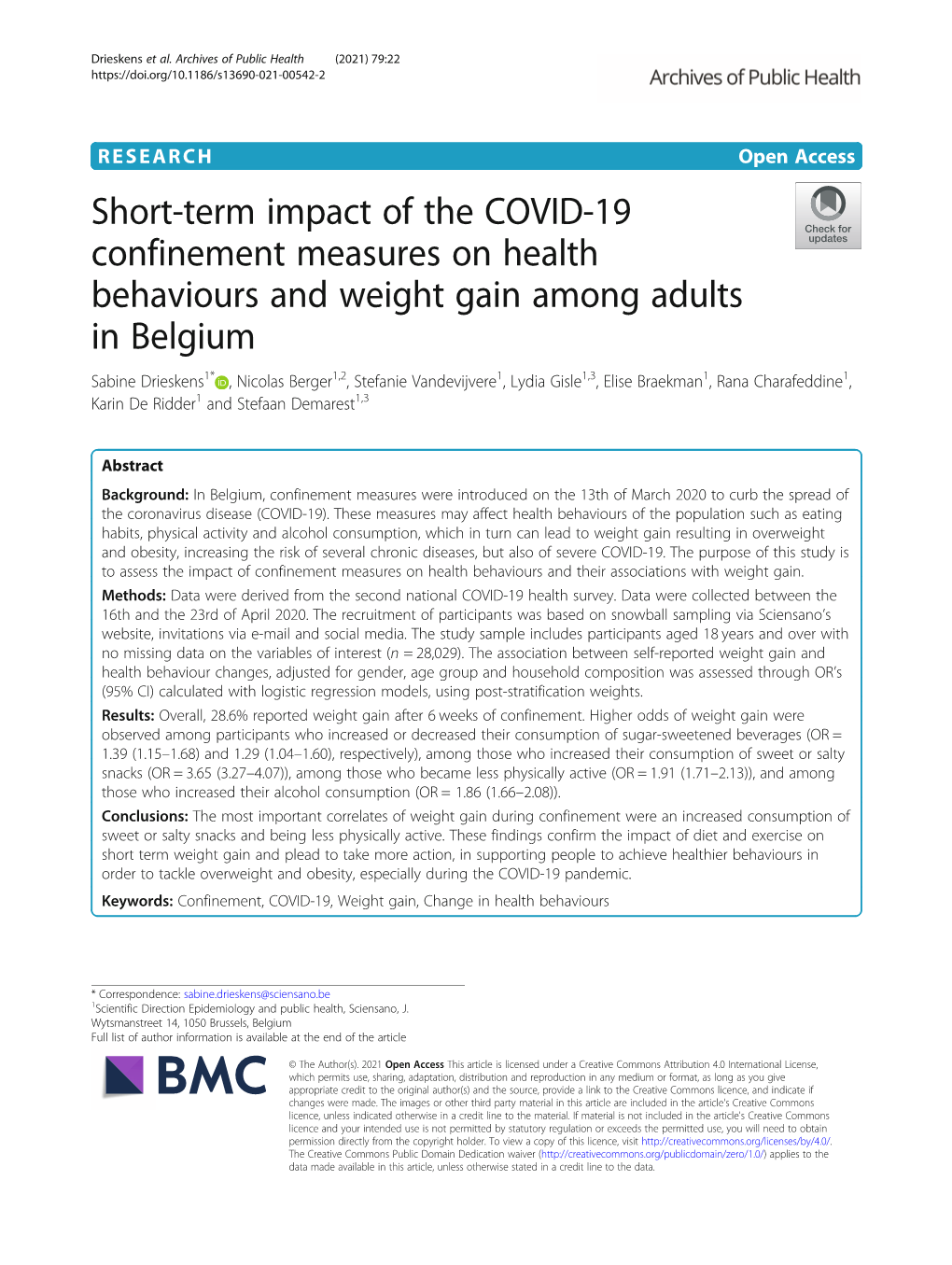 Short-Term Impact of the COVID-19 Confinement Measures on Health