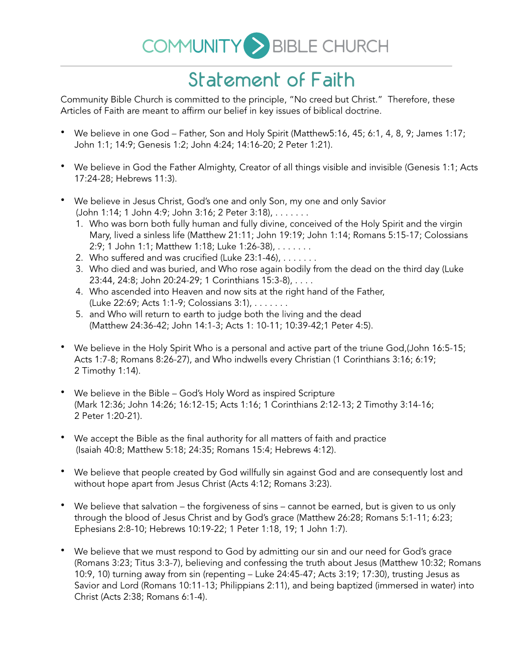 CBC Statment of Faith