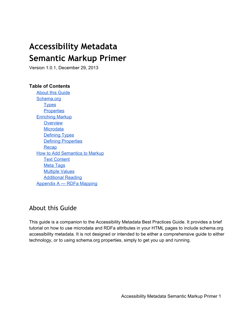 Accessibility Metadata Semantic Markup Primer Version 1.0.1, December 29, 2013
