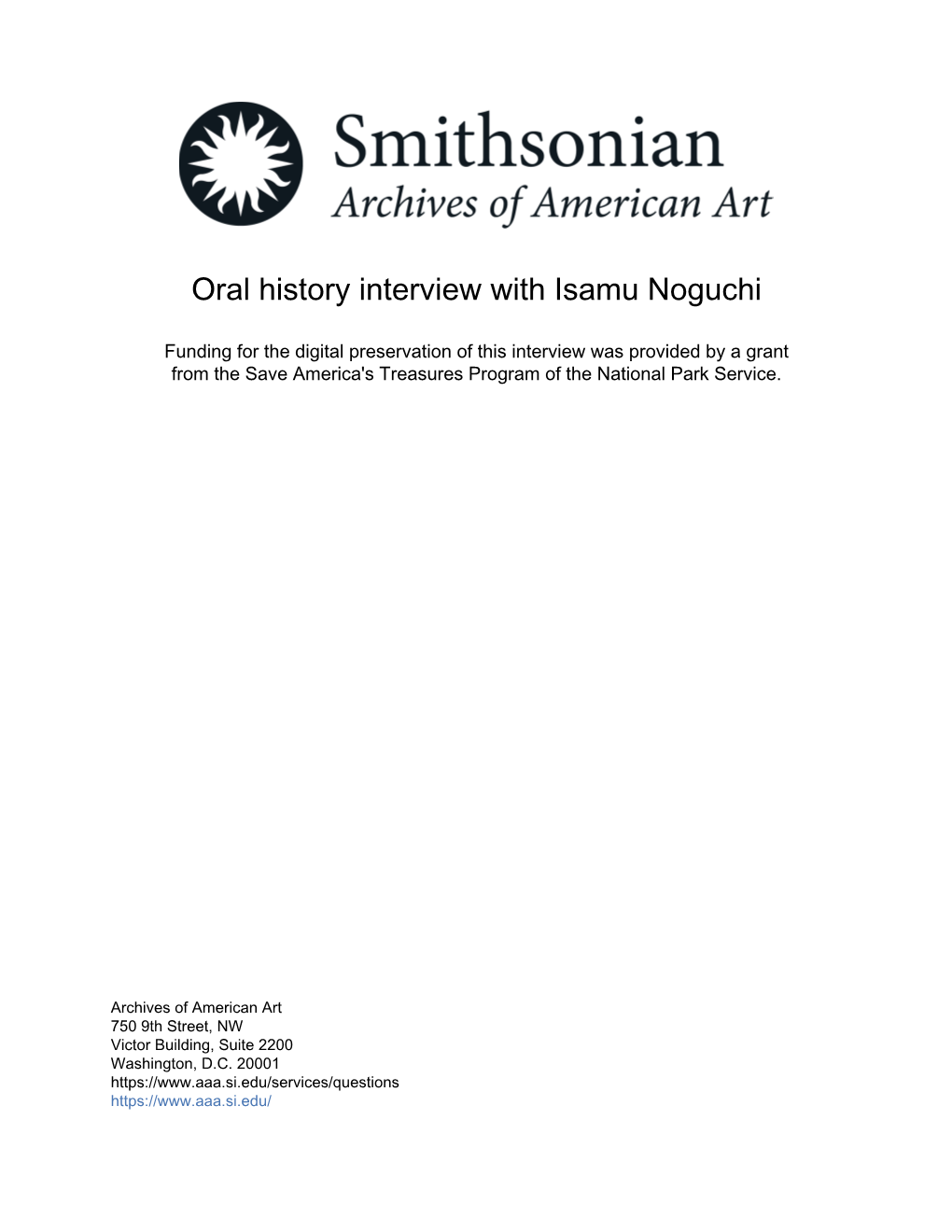 Oral History Interview with Isamu Noguchi