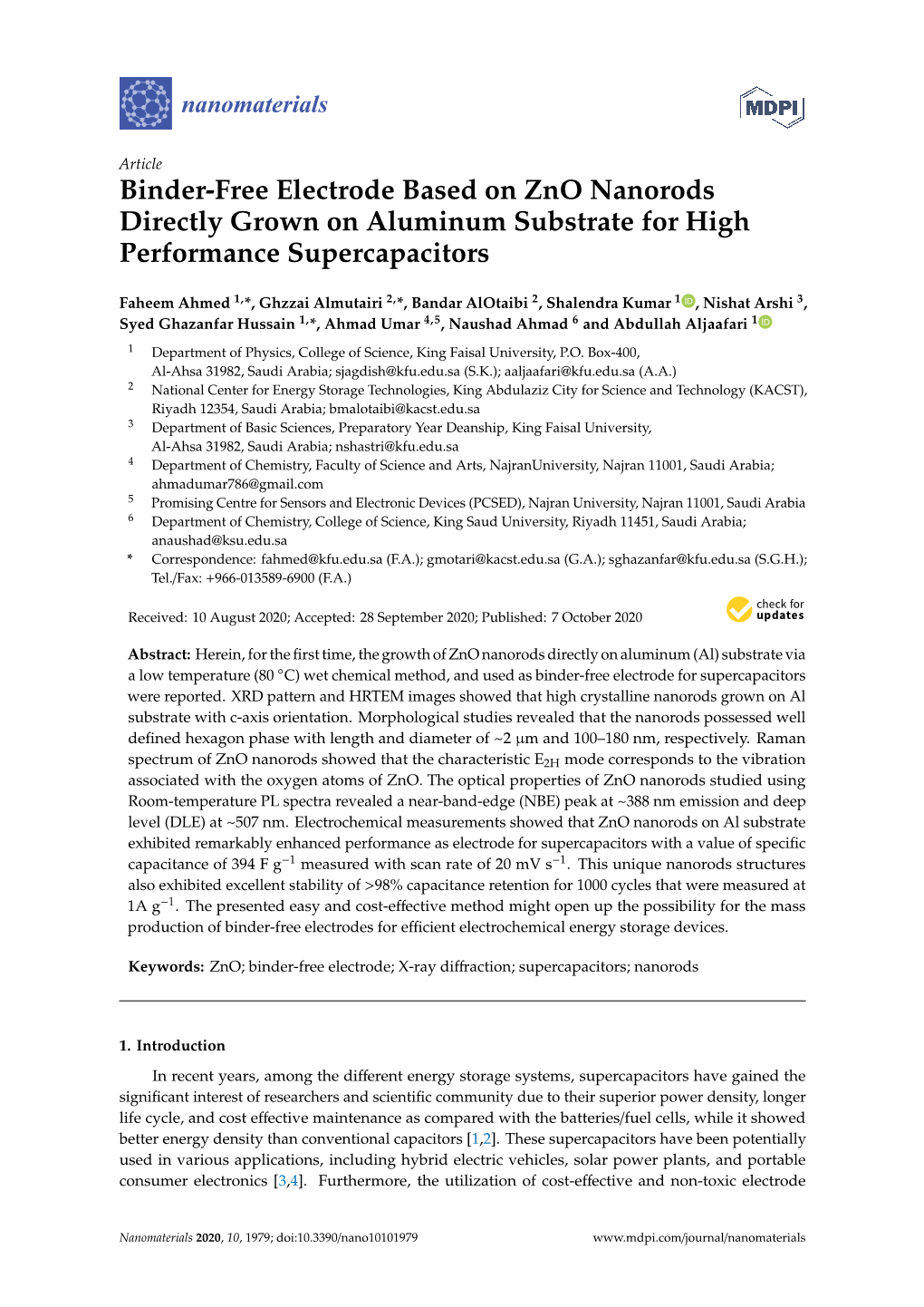 Binder-Free Electrode Based on Zno Nanorods Directly Grown on Aluminum Substrate for High Performance Supercapacitors