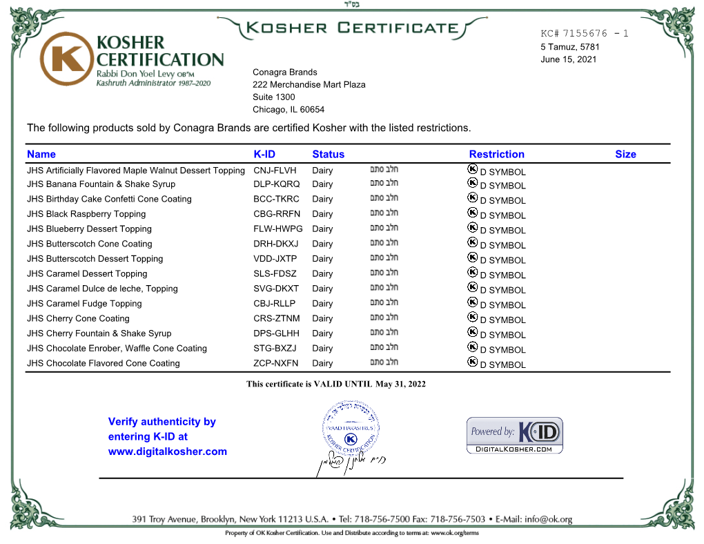 Kosher Certification