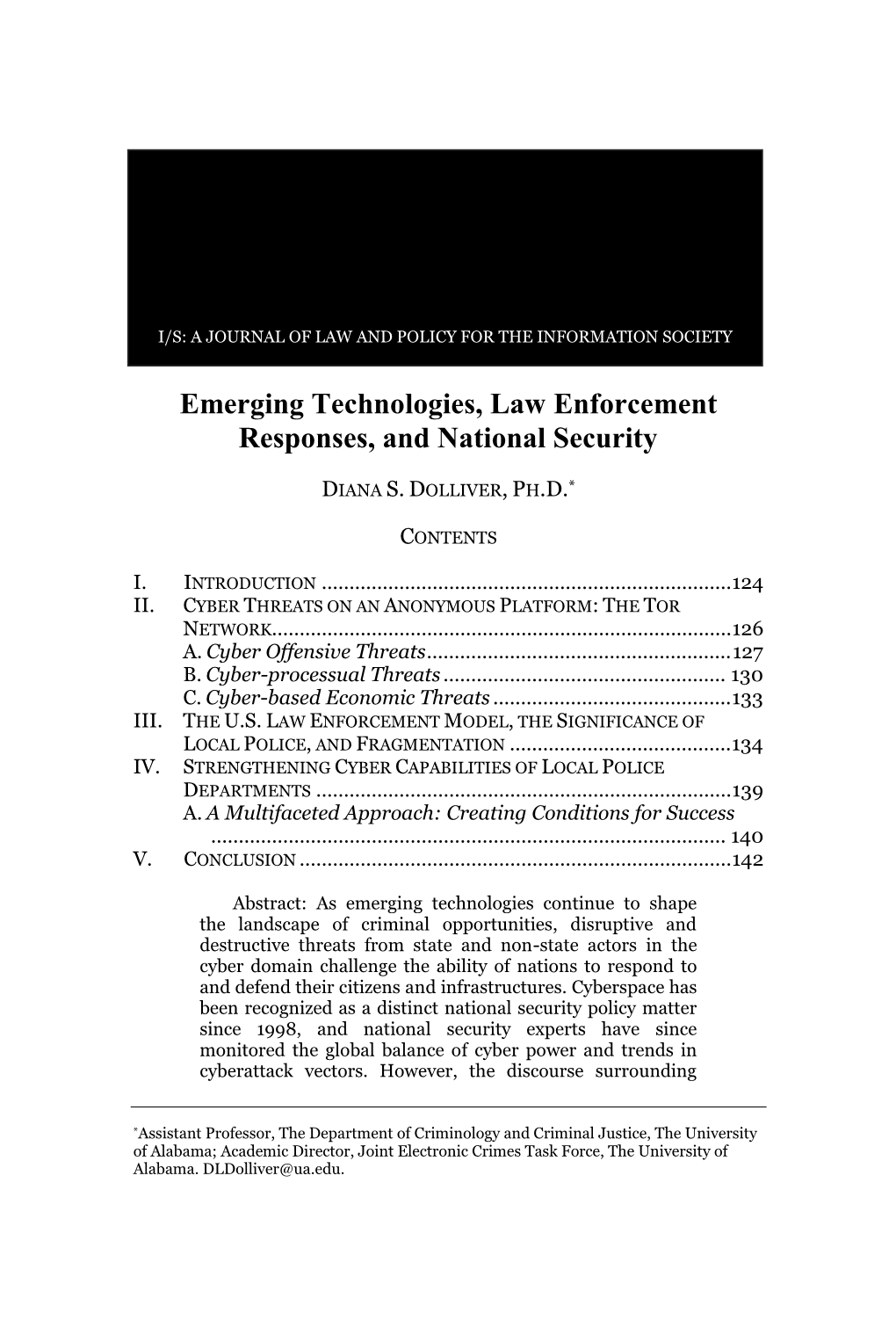 Emerging Technologies, Law Enforcement Responses, and National Security