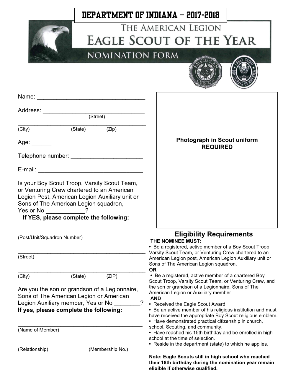 Eagle Scout Scholarship Application Form