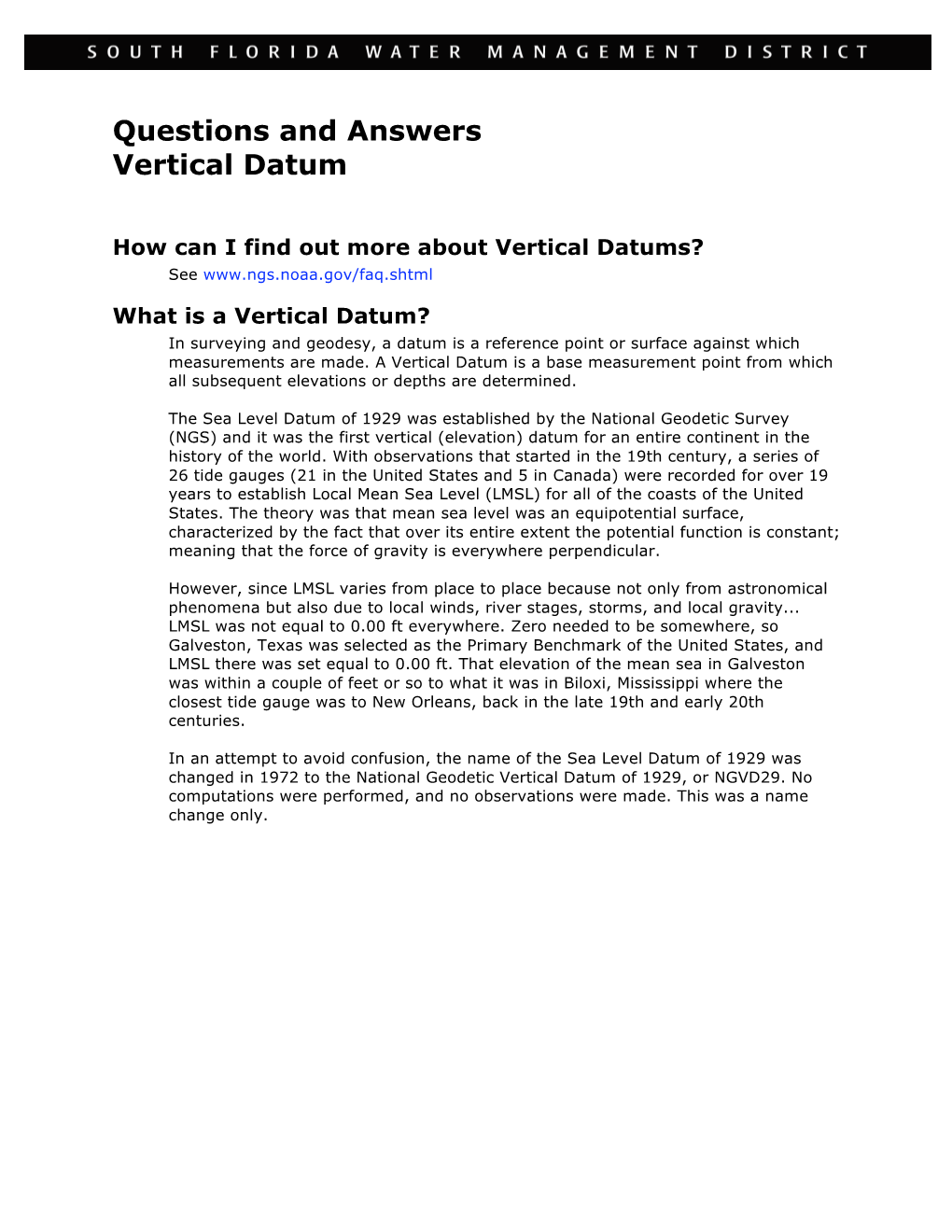 Questions and Answers Vertical Datum