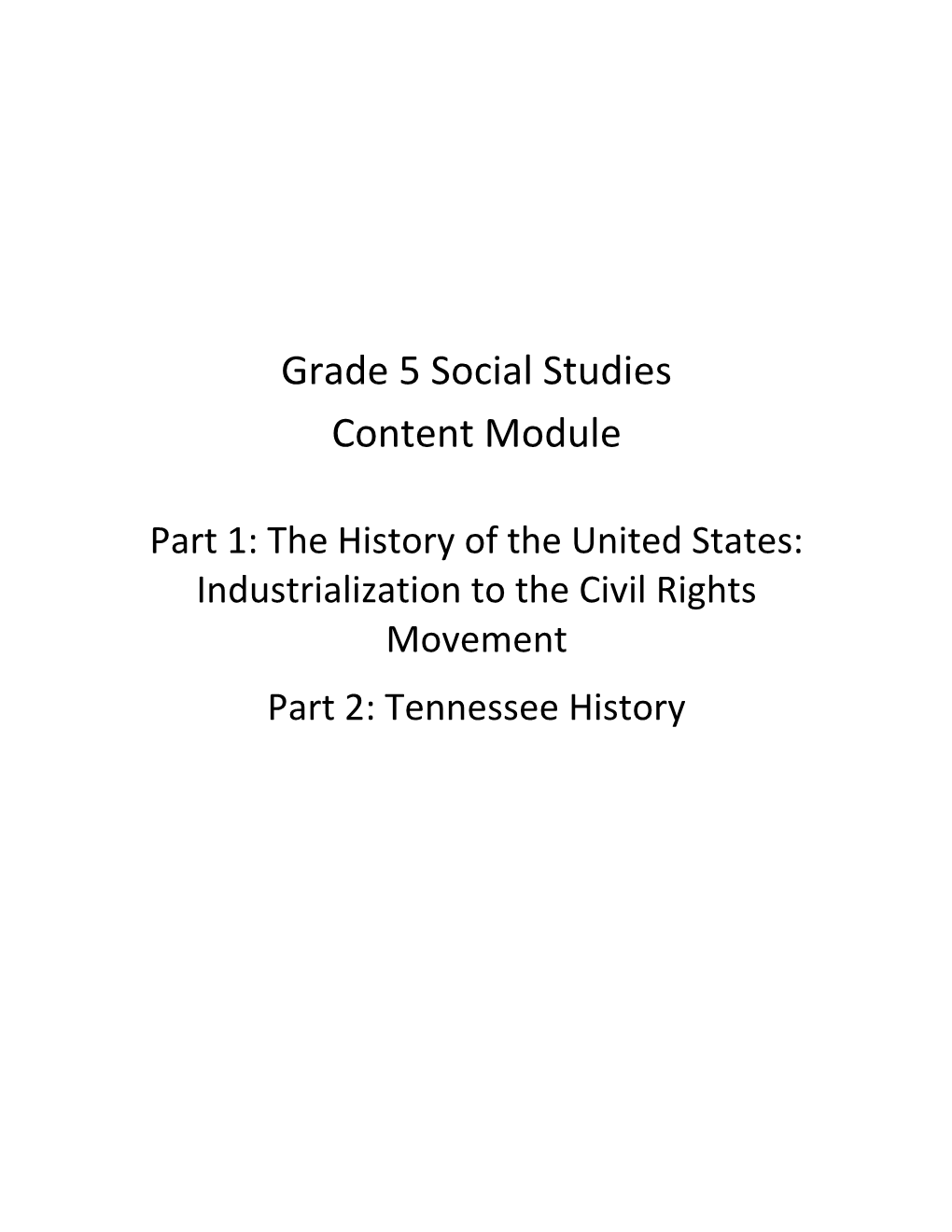 Grade 5 Social Studies Content Module