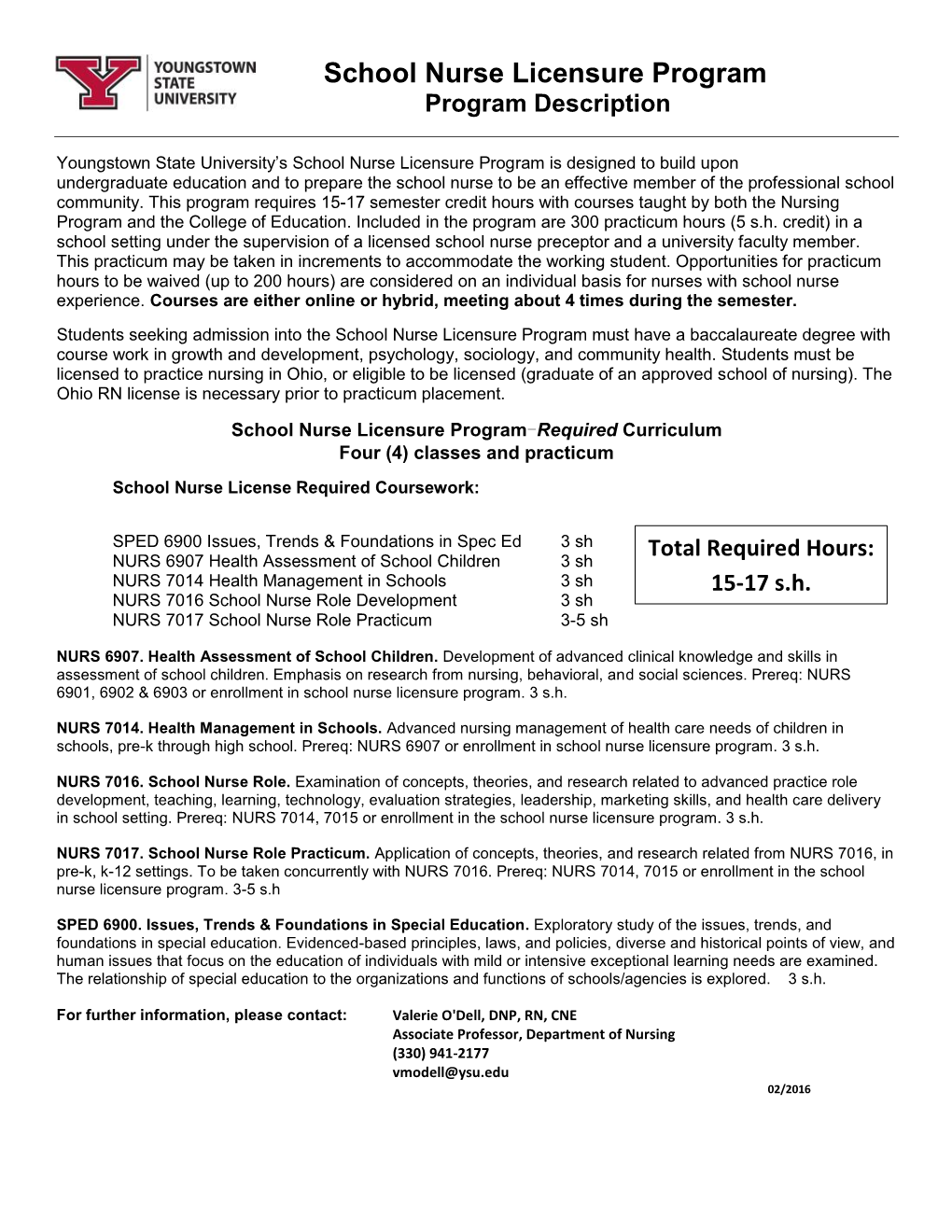 School Nurse Licensure Program Description